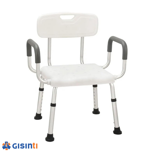 Sedia Doccia Confortevole e Sicura per Anziani e Disabili - Con Braccioli, Schienale, Regolazione Altezza e Piedini Antiscivolo, Bianco