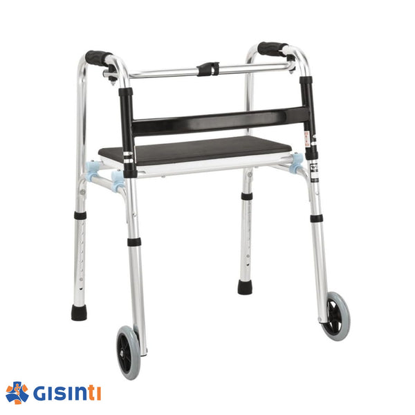 Deambulatore Pieghevole Avanzato per Anziani, Regolabile in Altezza con 2 Ruote e 2 Puntali Antiscivolo, Struttura in Alluminio Leggero e Resistente