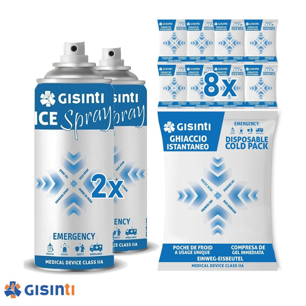 Kit Sport: Ghiaccio Istantaneo + Ghiaccio Spray Ideale per Borse Mediche Sportive Calcio Basket Tennis Futsal Conf. 8 Ghiacci Istantanei + 2 Ghiacci Spray