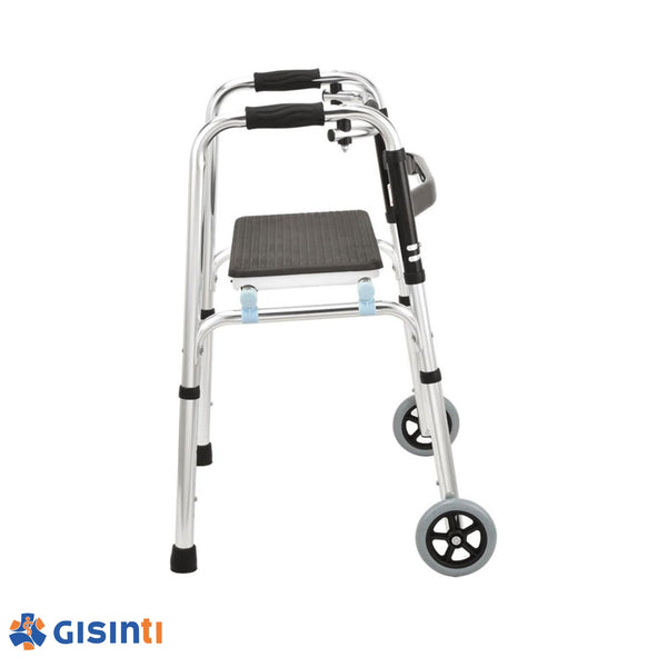 Deambulatore Pieghevole Avanzato per Anziani, Regolabile in Altezza con 2 Ruote e 2 Puntali Antiscivolo, Struttura in Alluminio Leggero e Resistente