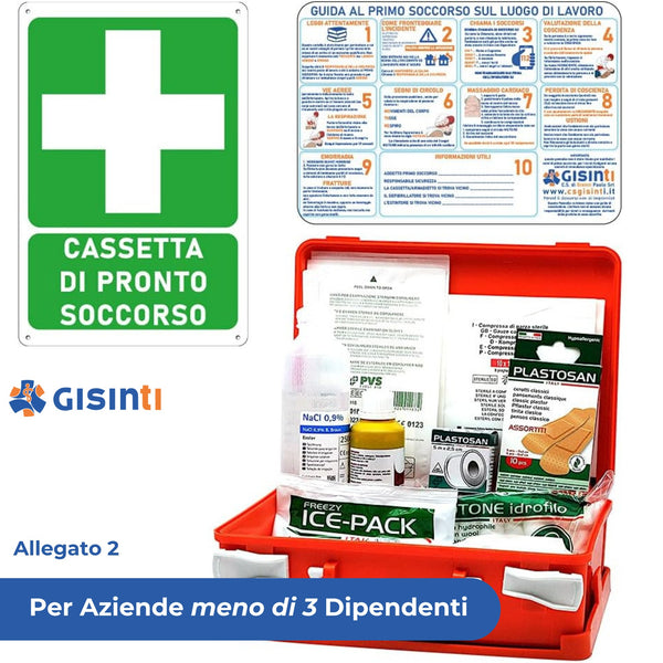 Cassetta Pronto Soccorso All.2 per Aziende Sotto 3 Lavoratori Gruppo C + Cartello PVC 30×20 Cassetta Colore Arancio