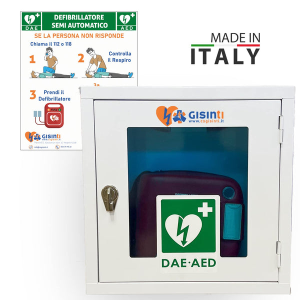 Teca per Defibrillatore da Interno Armadietto Metallo Armadietto Per Defibrillatore Con Cartello PVC Istruzioni Defibrillazione 1 Pezzo Colore Bianco (Teca Senza Allarme)