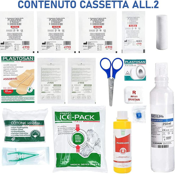 Cassetta Pronto Soccorso All.2 per Aziende Sotto 3 Lavoratori Gruppo C + Cartello PVC 30×20 Cassetta Colore Arancio