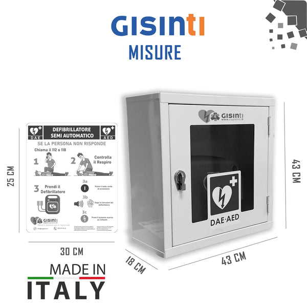 Teca per Defibrillatore da Interno Armadietto Metallo Armadietto Per Defibrillatore Con Cartello PVC Istruzioni Defibrillazione 1 Pezzo Colore Bianco (Teca Senza Allarme)