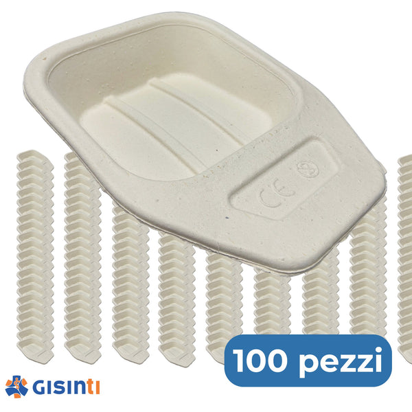 Padella monouso in carta pressata – 100% biodegradabile e riciclabile – Capacità 2L – Tenuta liquidi fino a 4 ore – Per ospedali e case di cura – Confezione da 100 pezzi