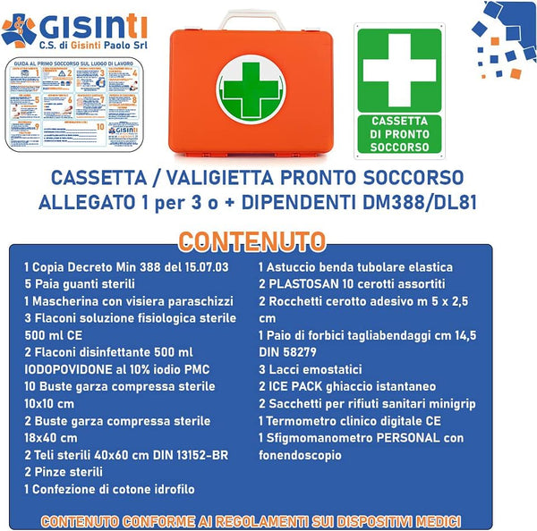 Cassetta Pronto Soccorso All.1 per Aziende con 3 o più Lavoratori Gruppo A e B + Cartello PVC 30×20 Cassetta Colore Arancio