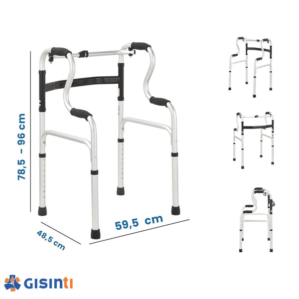 Deambulatore Pieghevole Avanzato per Anziani e Disabili, Altezza Regolabile, 4 Puntali Antiscivolo, Struttura Leggera in Alluminio, Dispositivo Medico di Classe I