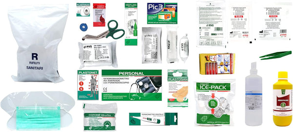 Cassetta Kit Pronto Soccorso All.1 per Aziende con 3 o più Lavoratori Gruppo A e B Contenuto Maggiorato + Cartello PVC 30×20 cm | Cassetta: Colore Arancio