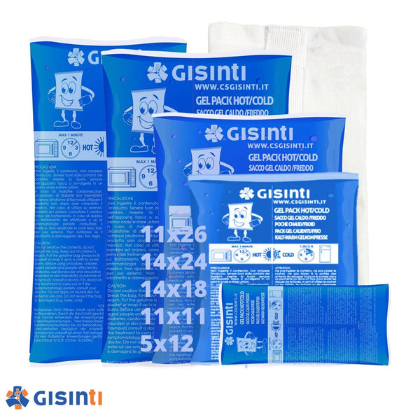 Kit Ghiaccio gel riutilizzabile, Caldo Freddo, Made in Italy, Busta freezer e Microonde + Sacca in Tessuto (5 Pezzi Vari)