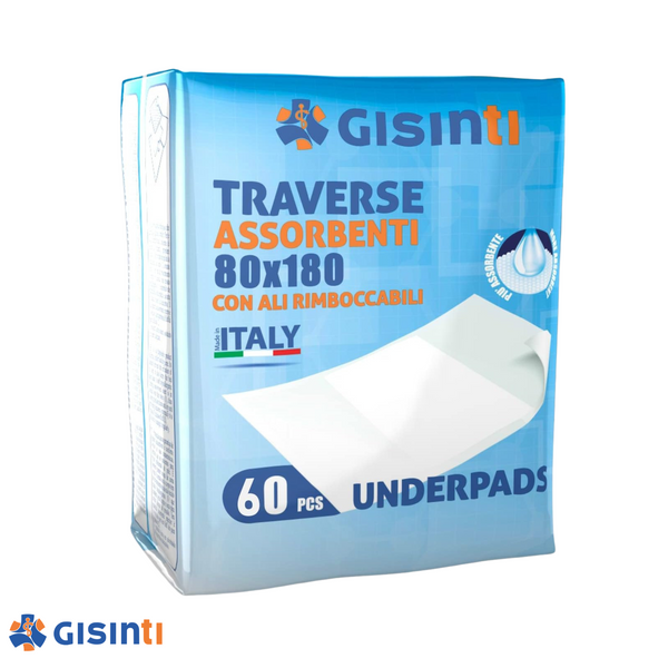Traverse Letto assorbenti Traversa SalvaLetto MADE IN ITALY Ideale per incontinenza Traversa Anziani 80 X 180 con Ali Rimboccabili Confezione 60 pezzi