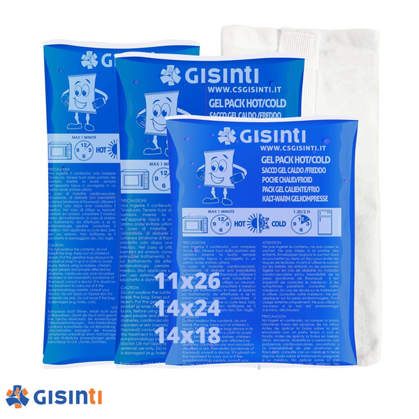 Kit Ghiaccio gel riutilizzabile, Caldo Freddo Made in Italy, Busta freezer e Microonde + Sacca in Tessuto (3 Pezzi Grandi)