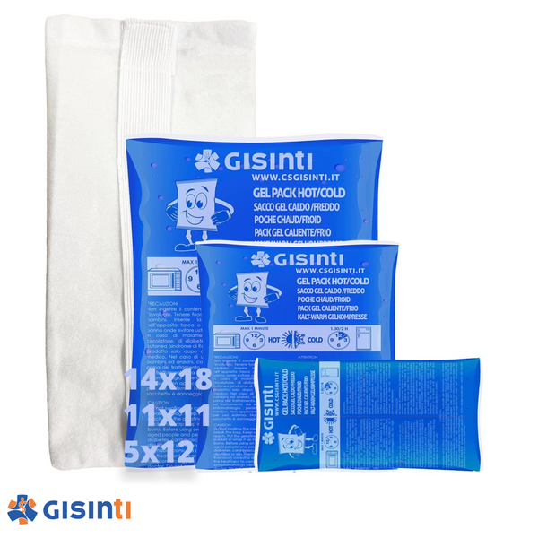 Kit Ghiaccio gel riutilizzabile Caldo Freddo Made in Italy Busta freezer e Microonde + Sacca in Tessuto (3 Pezzi Medio-Piccoli)