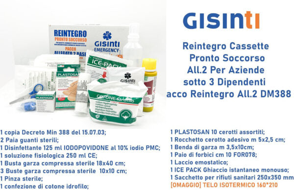 Reintegro Cassette Pronto Soccorso All.2 Per Aziende sotto 3 Dipendenti - Pacco Reintegro Allegato 2 DM388