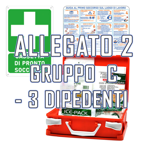 Cassetta Pronto Soccorso All.2 per Aziende Sotto 3 Lavoratori Gruppo C + Cartello PVC 30×20 Cassetta Colore Arancio